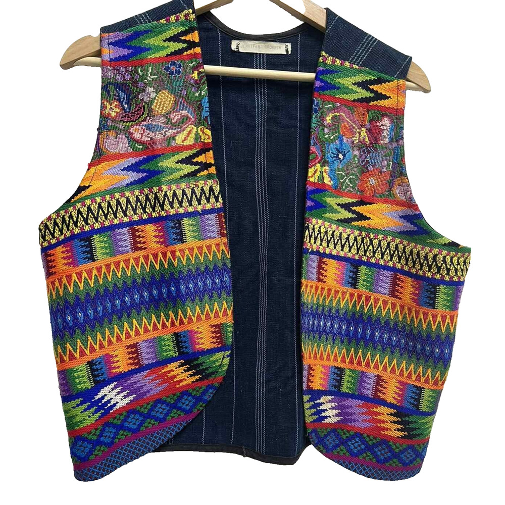 JENNIFER GROSKIN men Vintage Embroidered Tangibles Aztec Vest Size L A000650